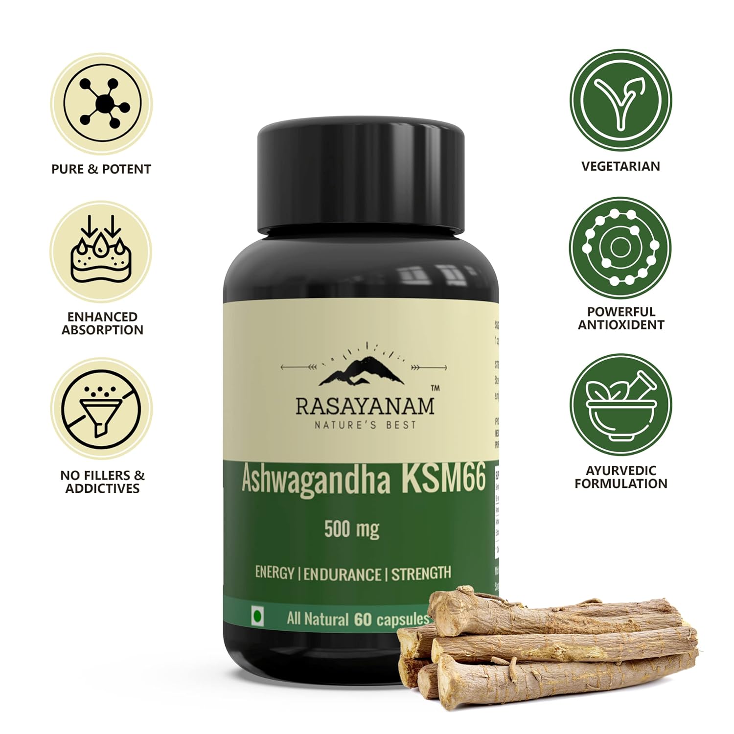Rasayanam Ashwagandha KSM-66-500 mg-Extra Strength Natural Formulation-Stumbit Health